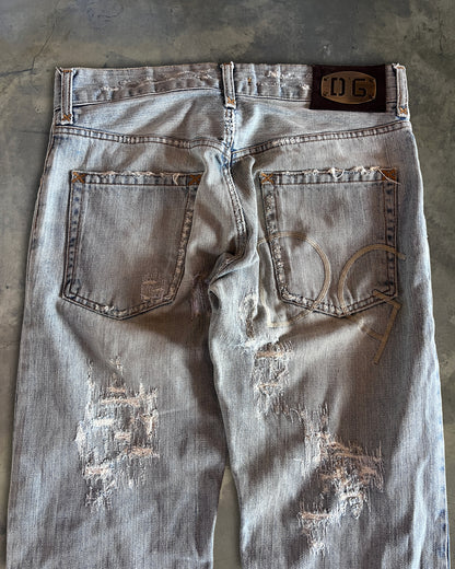 DOLCE & GABBANA LIGHT WASHED THRASHED STRAIGHT LEG DENIM