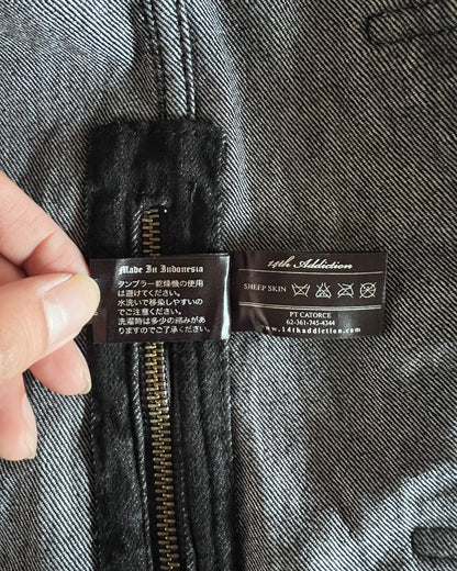 14TH ADDICTION CRASH SHEEP SKIN PATCHED RIDER JACKET