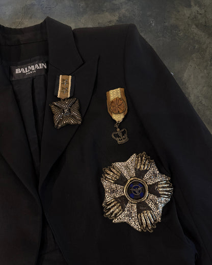 BALMAIN SS2010 RUNWAY EMBELLISHED BLACK WOOL TAIL COAT