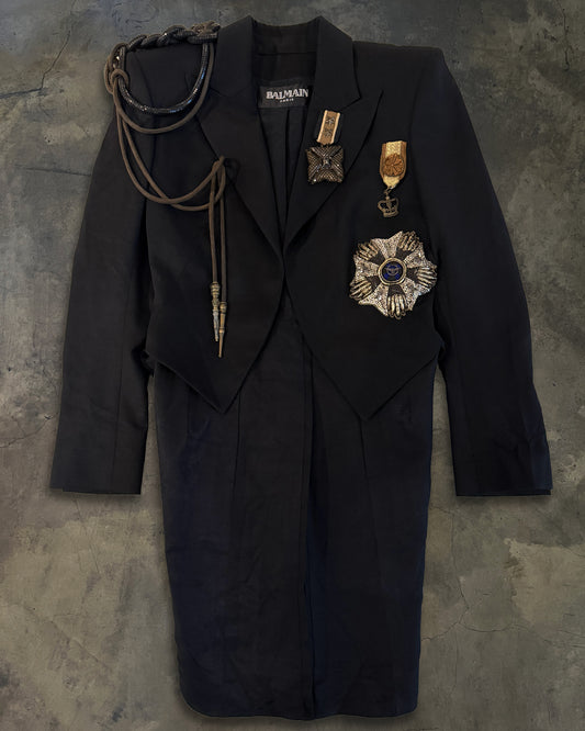 BALMAIN SS2010 RUNWAY EMBELLISHED BLACK WOOL TAIL COAT