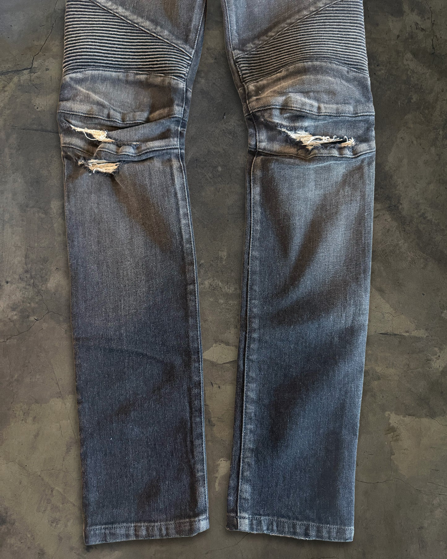 BALMAIN SS2014 REPARIED BLACK BIKER DENIM