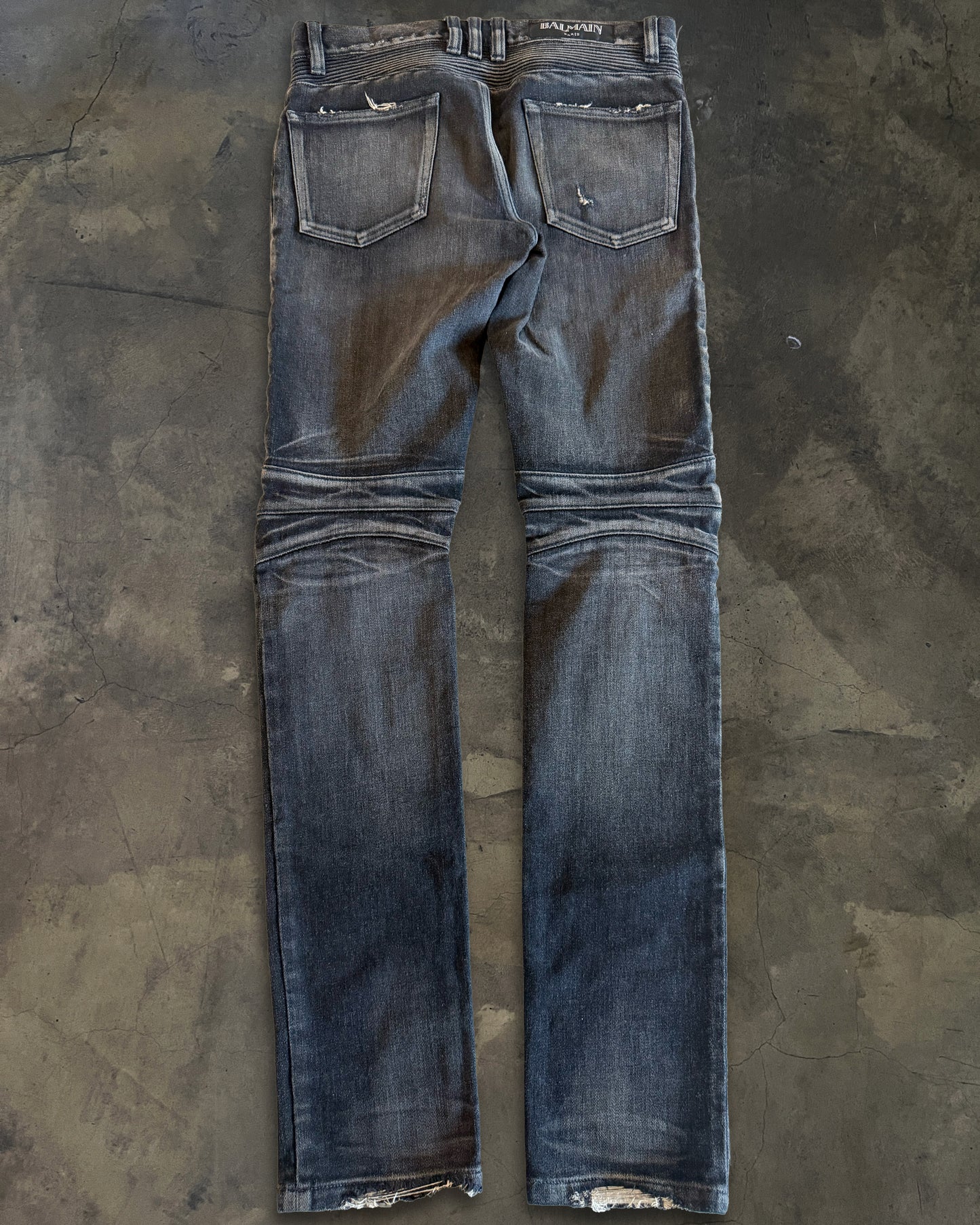 BALMAIN SS2014 REPARIED BLACK BIKER DENIM