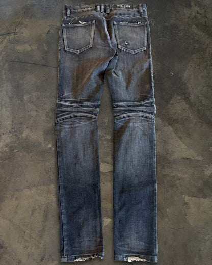BALMAIN SS2014 REPARIED BLACK BIKER DENIM
