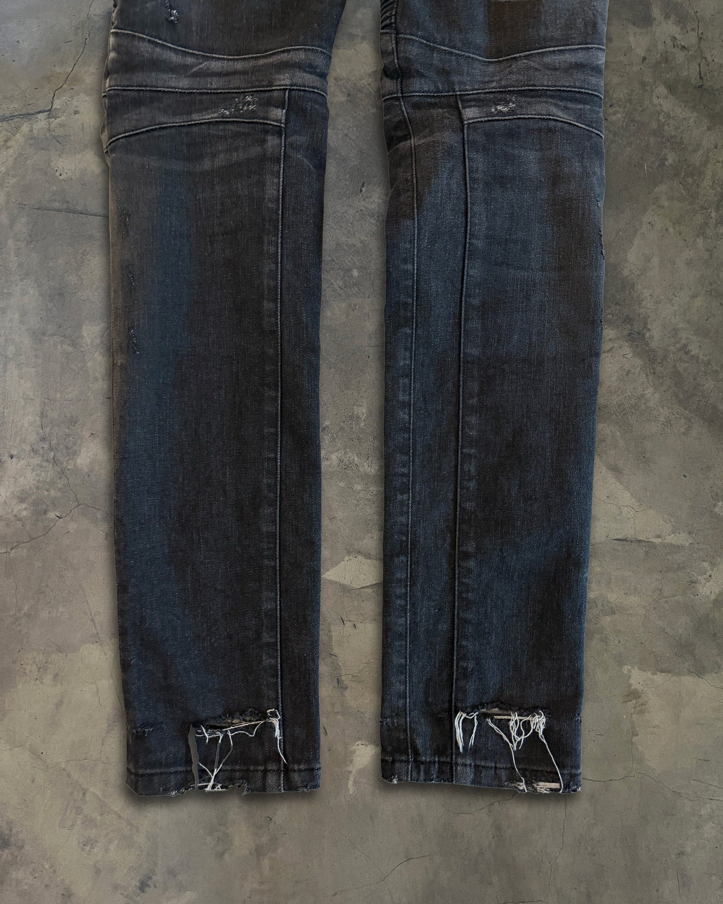 BALMAIN SS2014 REPARIED BLACK BIKER DENIM