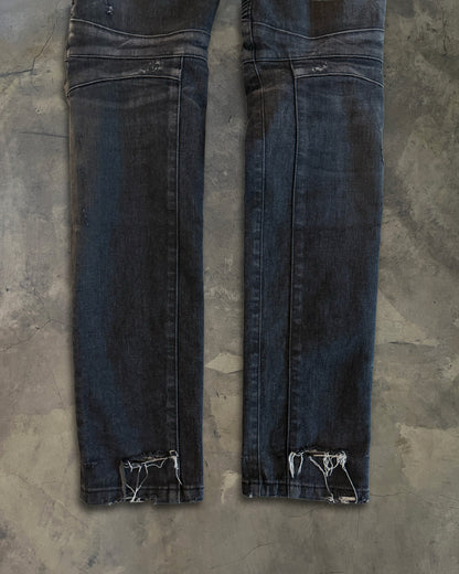BALMAIN SS2014 REPARIED BLACK BIKER DENIM