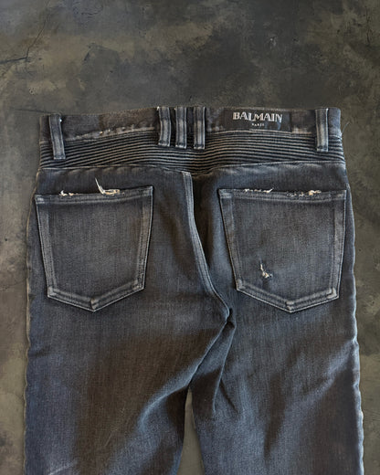 BALMAIN SS2014 REPARIED BLACK BIKER DENIM
