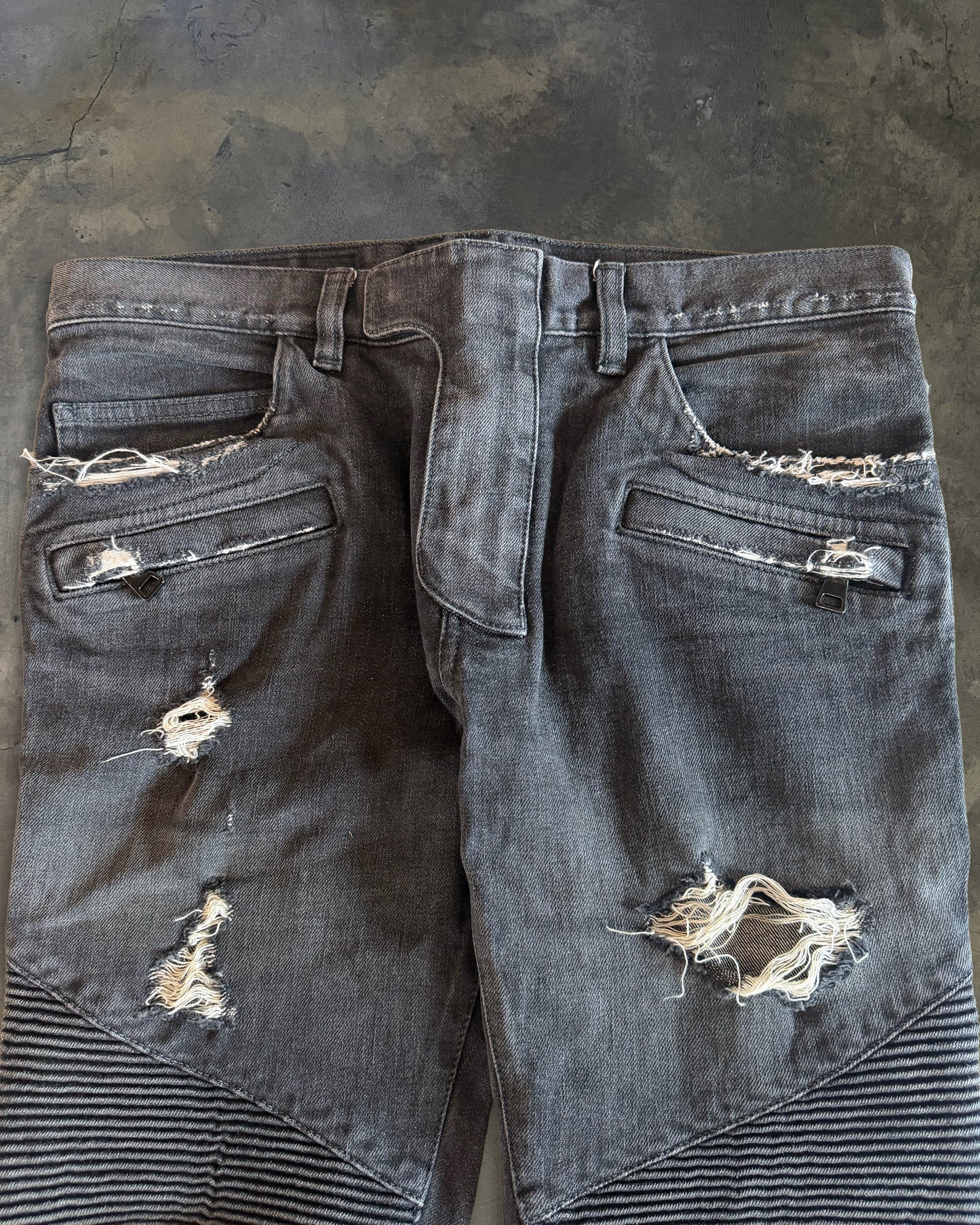 BALMAIN SS2014 CRASH BLACK BIKER DENIM