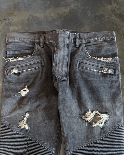 BALMAIN SS2014 CRASH BLACK BIKER DENIM
