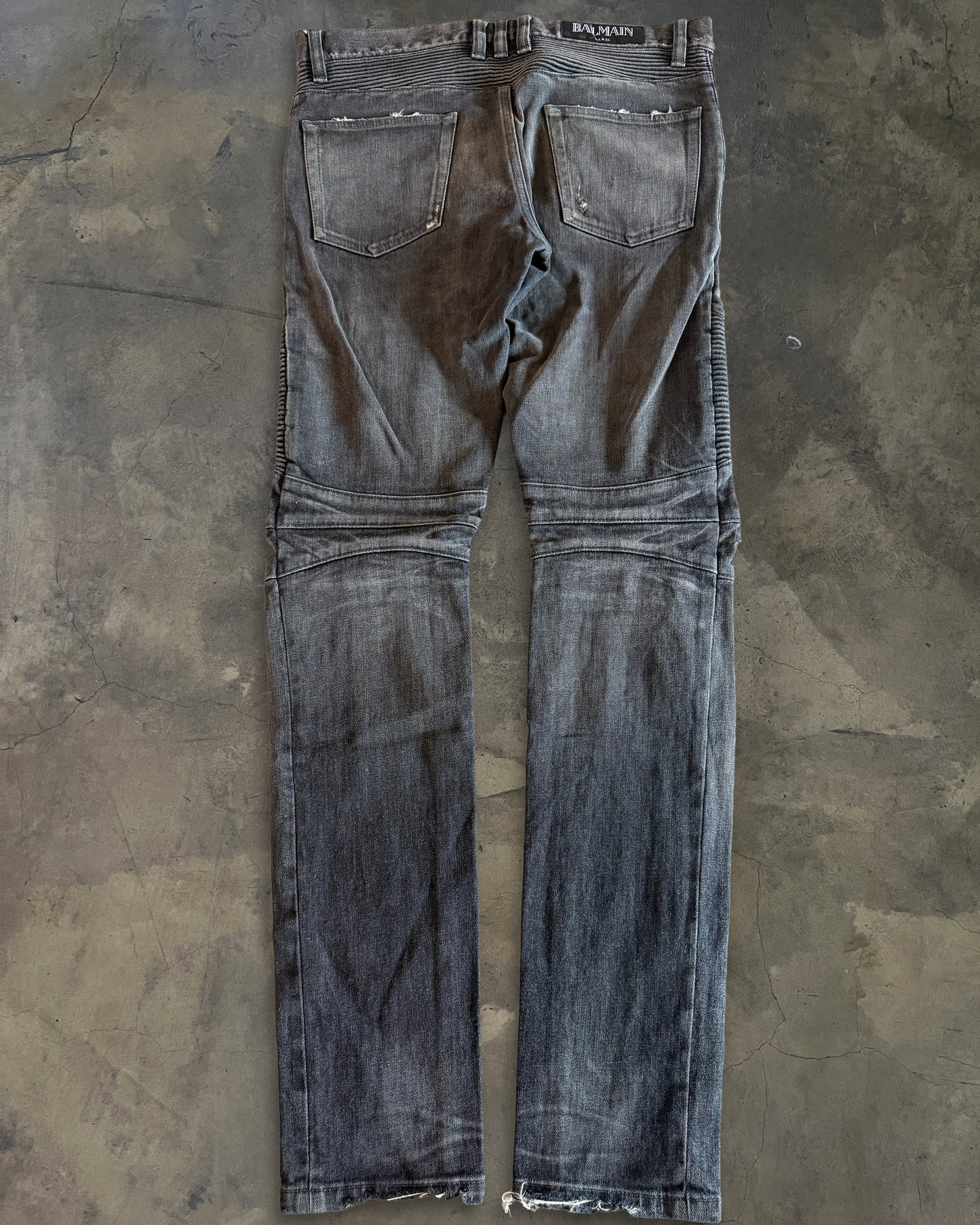 BALMAIN SS2014 CRASH BLACK BIKER DENIM