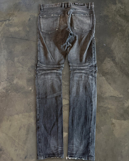 BALMAIN SS2014 CRASH BLACK BIKER DENIM