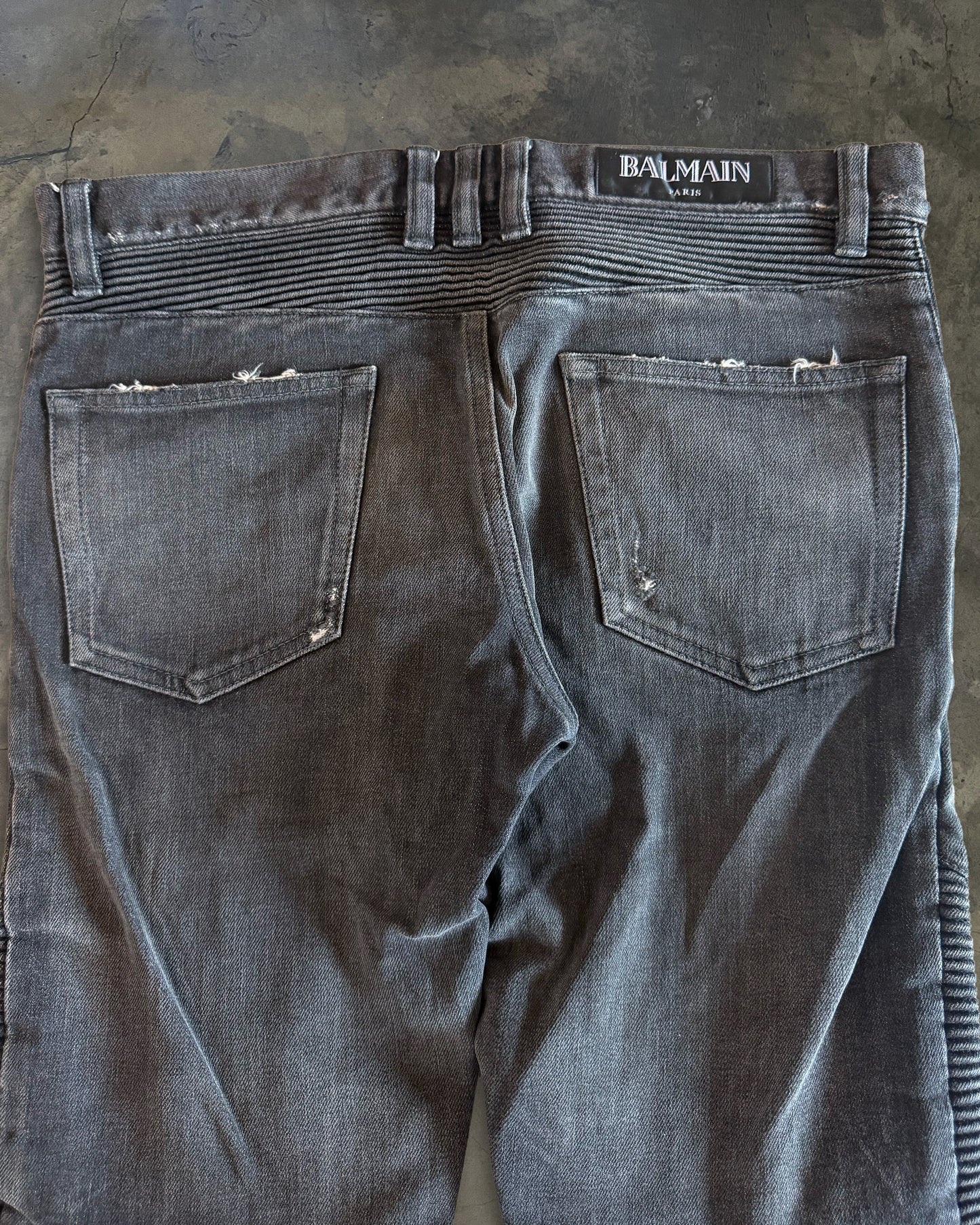 BALMAIN SS2014 CRASH BLACK BIKER DENIM