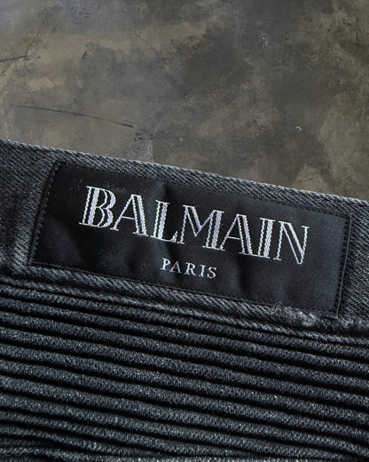BALMAIN SS2014 CRASH BLACK BIKER DENIM