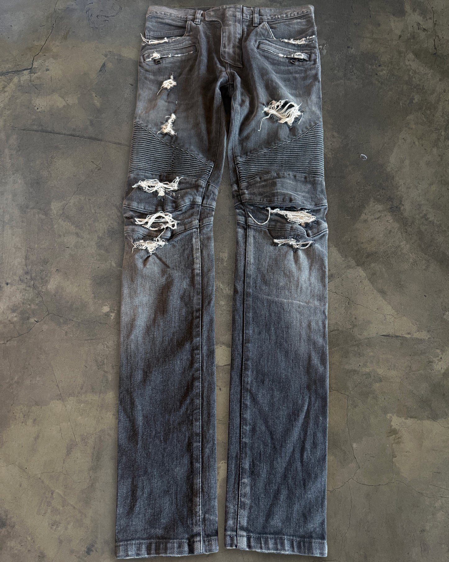 BALMAIN SS2014 CRASH BLACK BIKER DENIM
