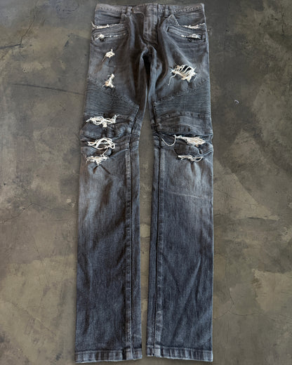 BALMAIN SS2014 CRASH BLACK BIKER DENIM