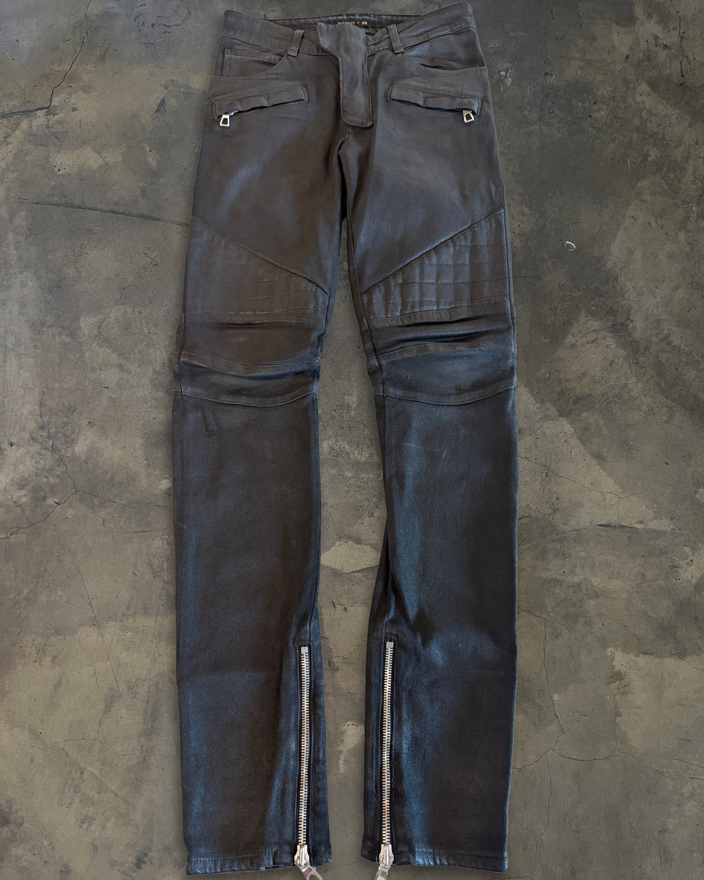 BALMAIN H&M WAXED BIKER DENIM