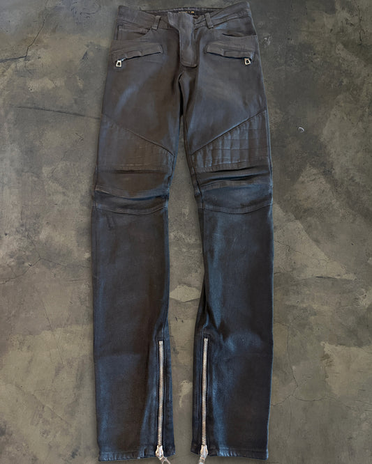 BALMAIN H&M WAXED BIKER DENIM