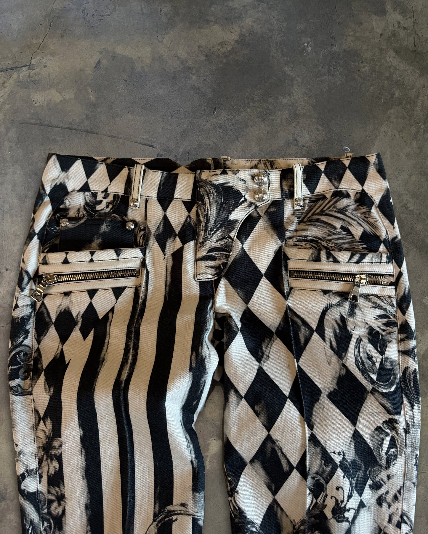 BALMAIN RESORT 2013 FLORAL CHECKERED BIKER DENIM
