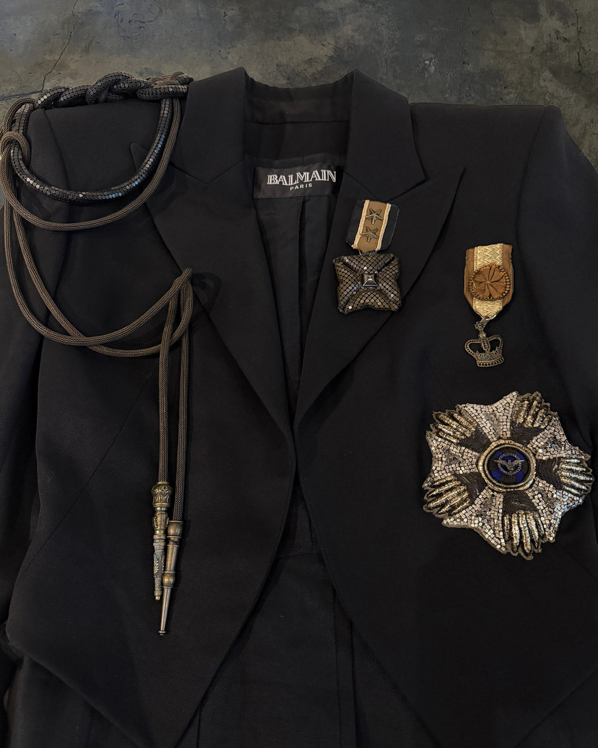 BALMAIN SS2010 RUNWAY EMBELLISHED BLACK WOOL TAIL COAT