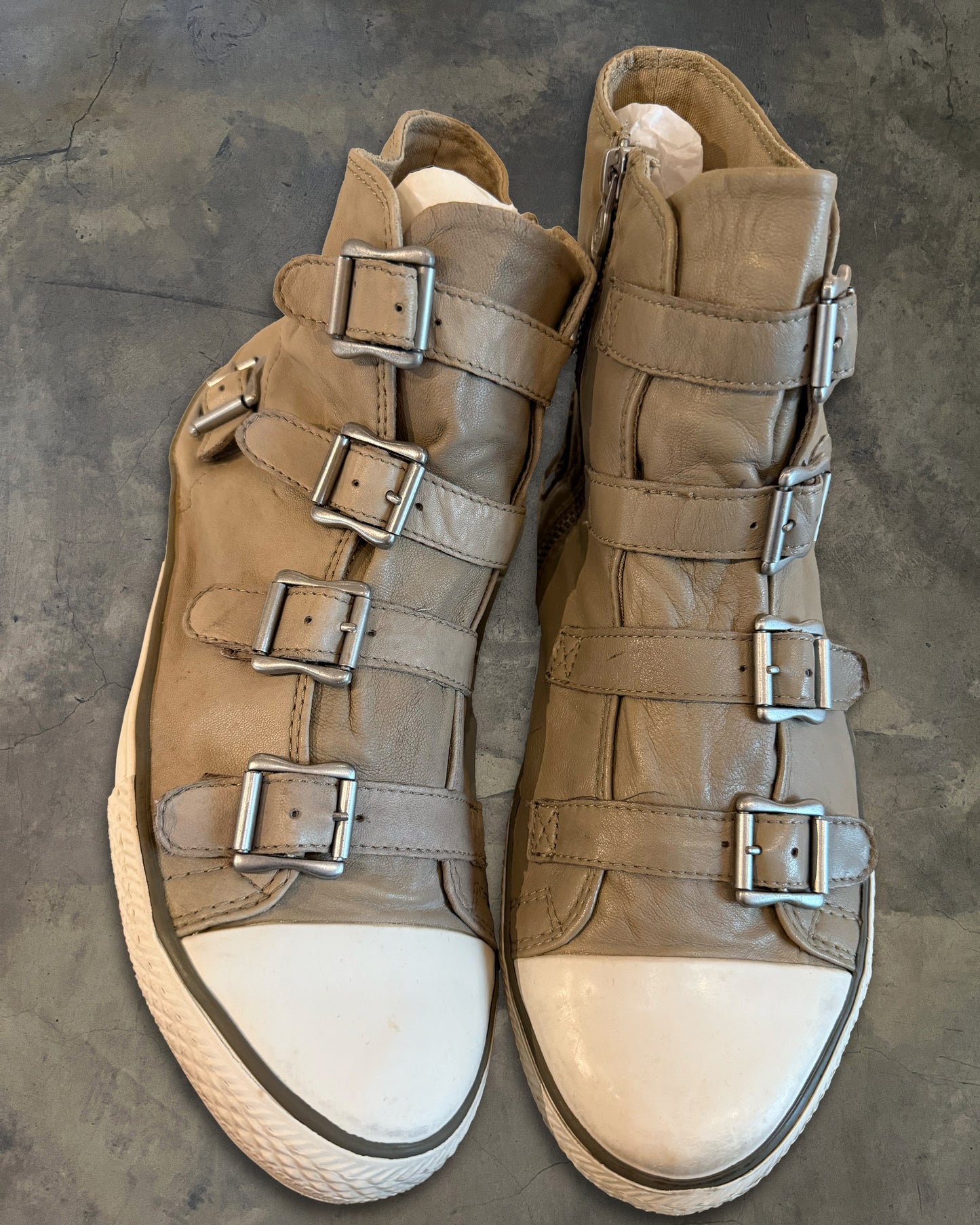 ASH BEIGE BUCKLED HIGH TOPS