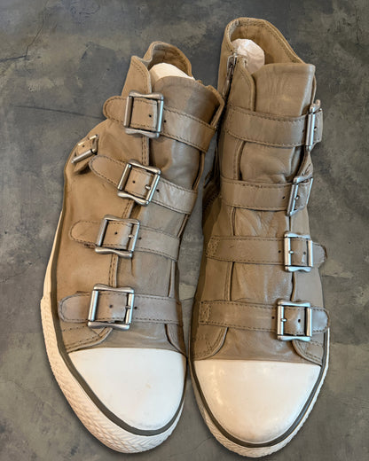 ASH BEIGE BUCKLED HIGH TOPS