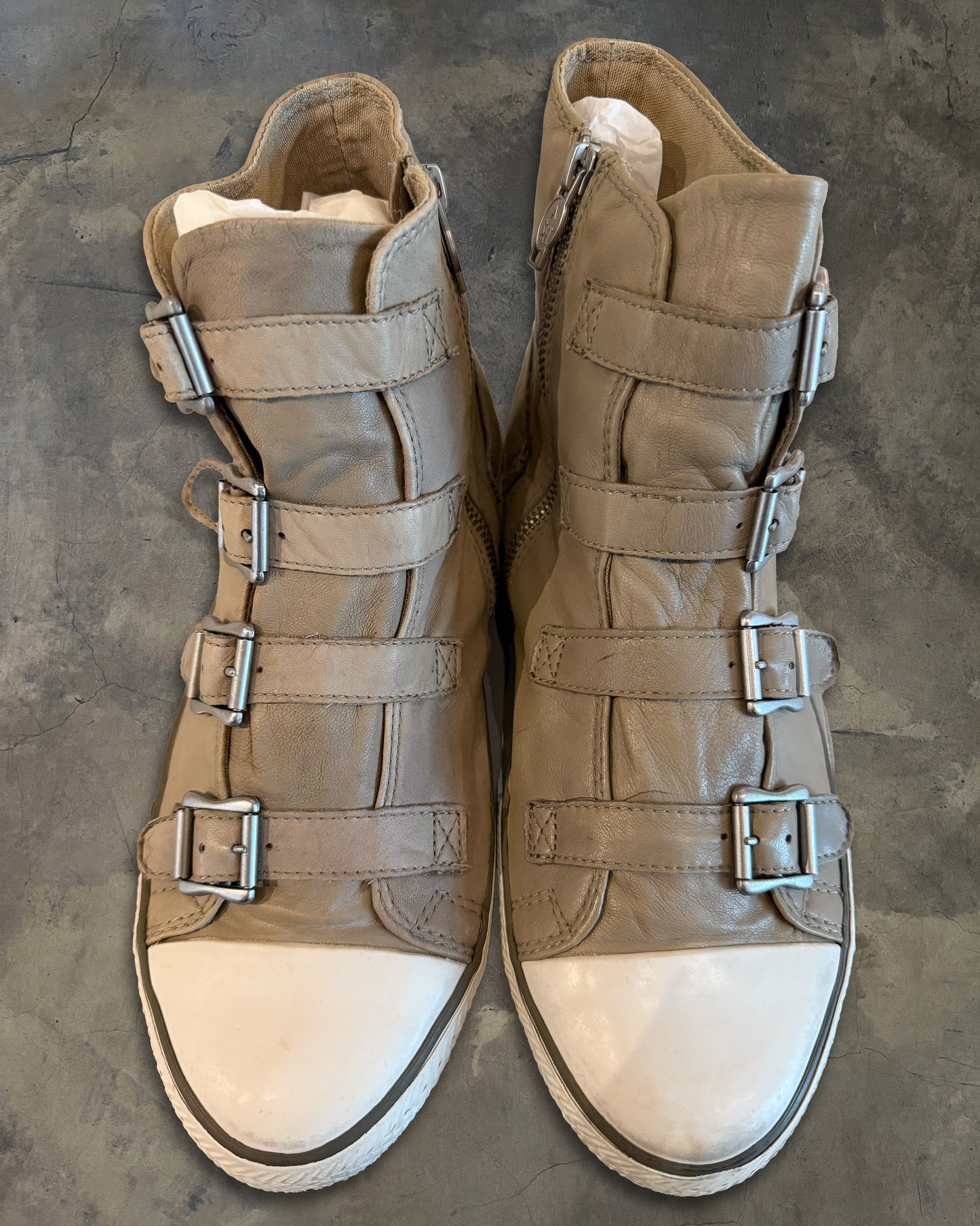 ASH BEIGE BUCKLED HIGH TOPS