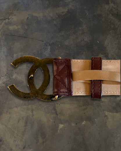 CHANEL PIG BLOOD QUILTED CC LAMBSKIN BELT