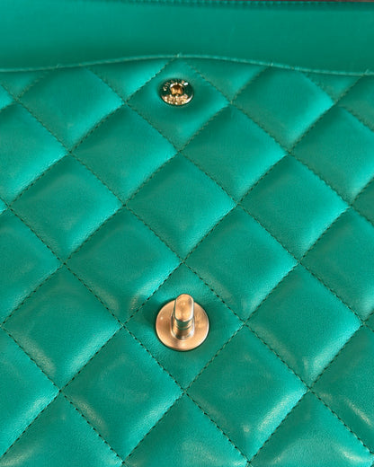 CHANEL 2012 MENTHE QUILTED MAXI LAMBSKIN DOUBLE FLAP