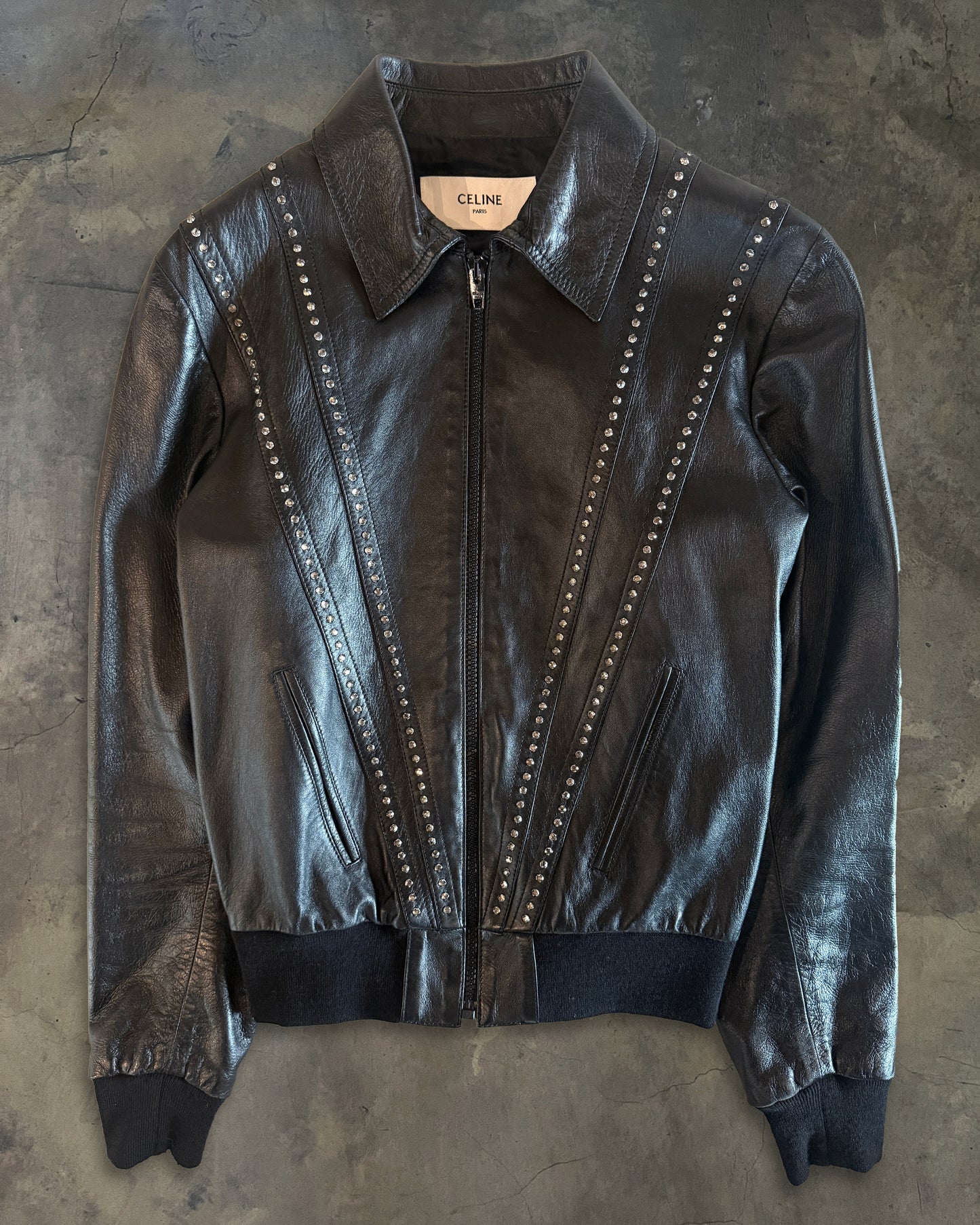 CELINE SS2019 BEJEWELLED LEATHER JACKET