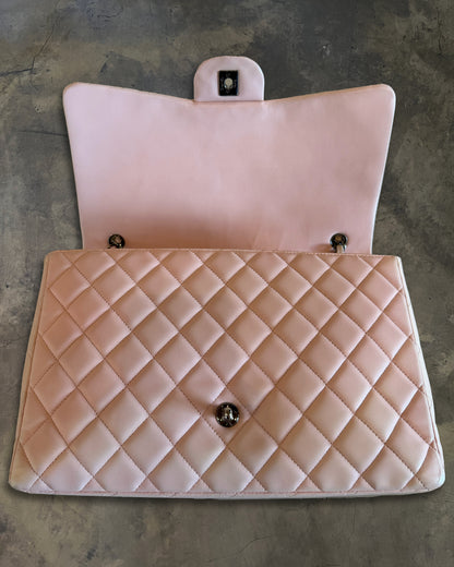 CHANEL 2009 QUILTED BABY PINK MAXI LAMBSKIN SINGLE FLAP