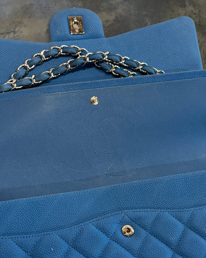CHANEL 2013 BLUE CAVIAR MAXI DOUBLE FLAP BAG