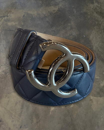 CHANEL NAVY LAMBSKIN QUILTED CC BELT