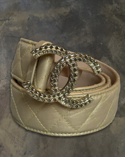 CHANEL GOLD QUILTED LAMBSKIN STUDDED CC BELT
