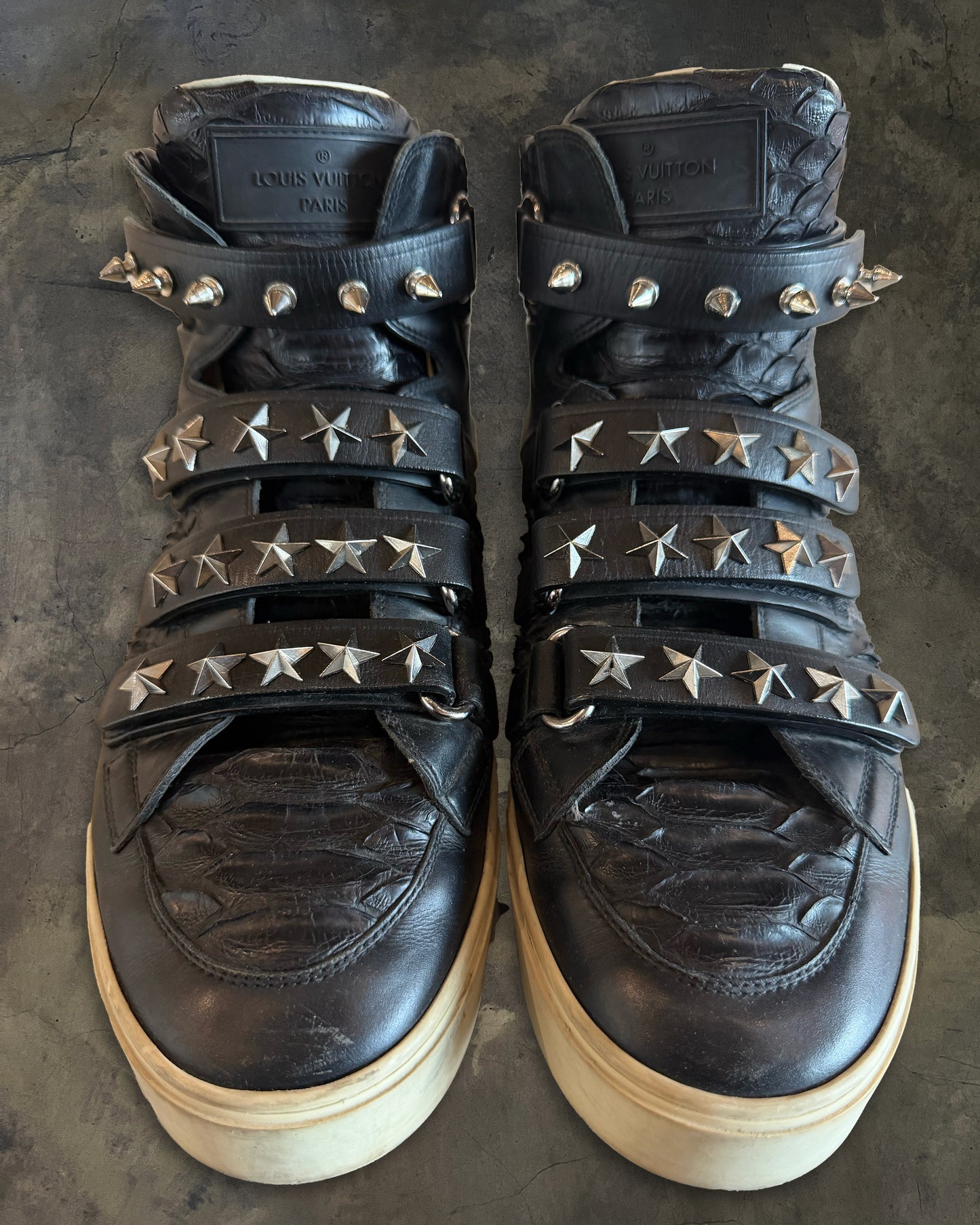 LOUIS VUITTON 2015 STUDDED PYTHON BOXING HIGH TOP