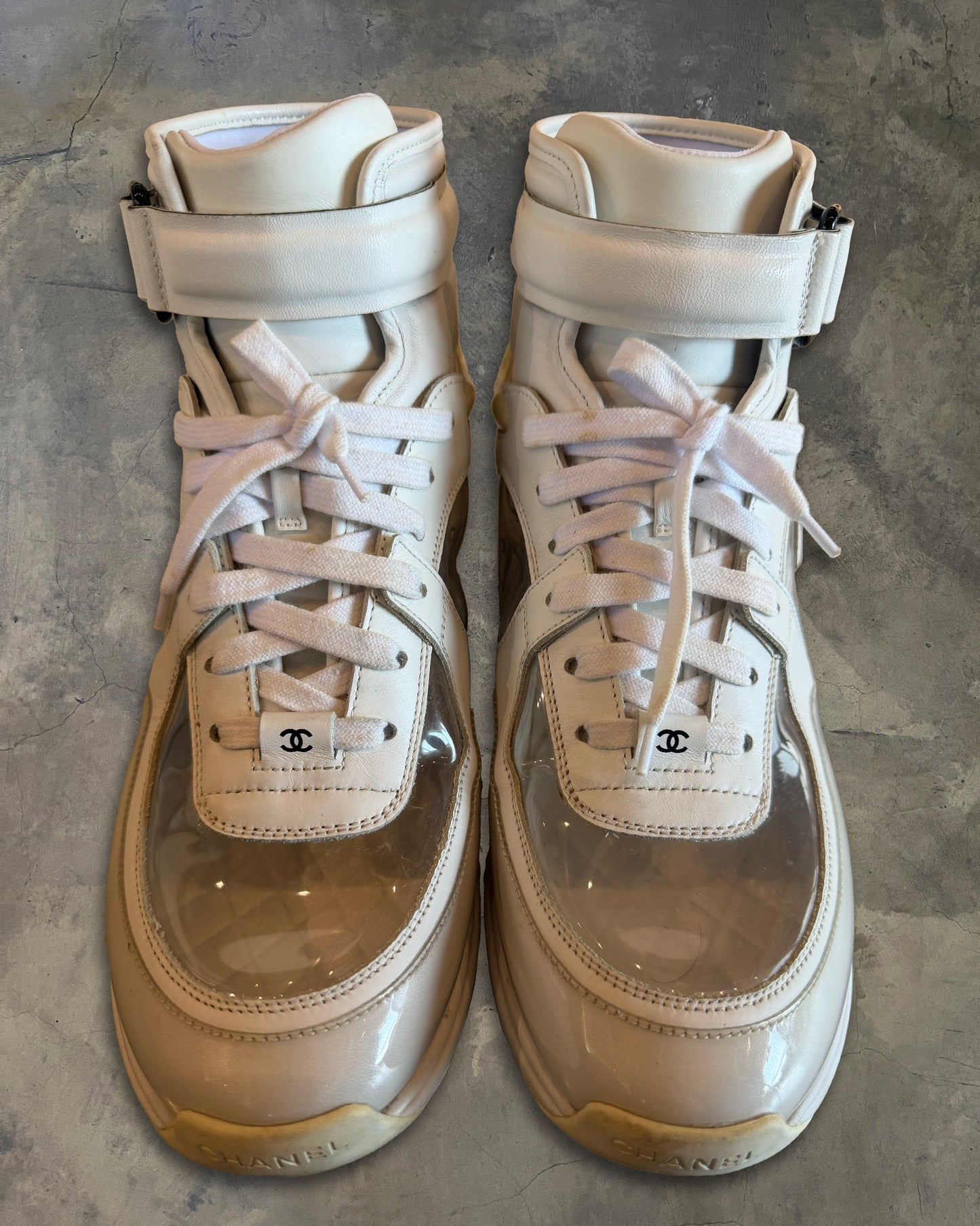 CHANEL SS2018 WHITE TRANSPARENT HIGH TOP SNEAKERS