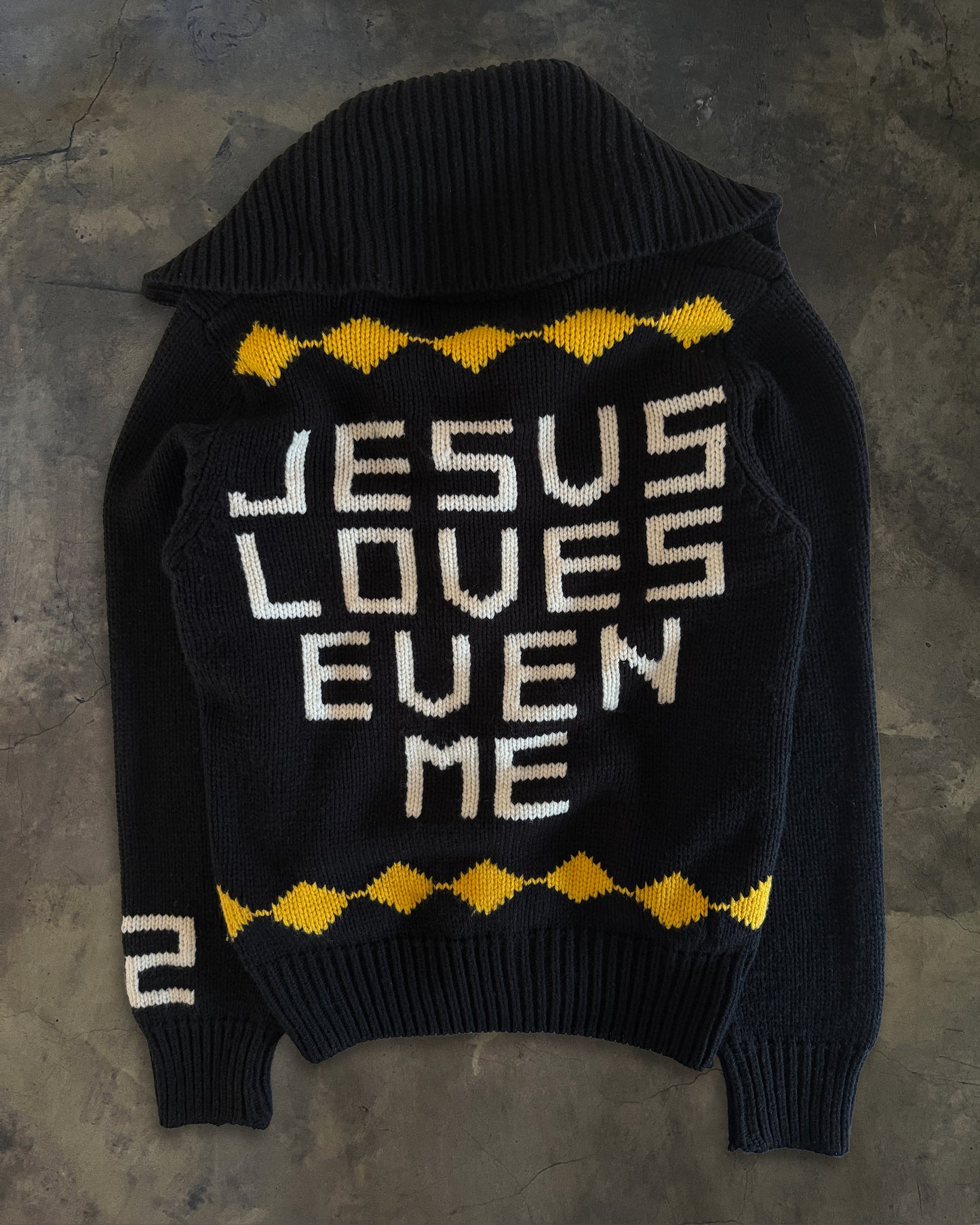 DSQUARED AW2005 "JESUS LOVES EVEN ME" COWICHAN SWEATER
