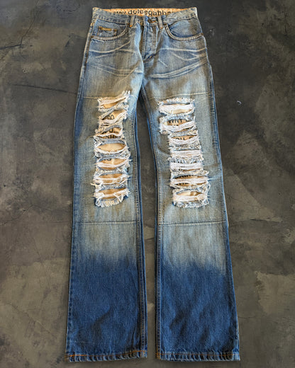 DOLCE GABBANA FW2005 POEM DISTRESSED DENIM