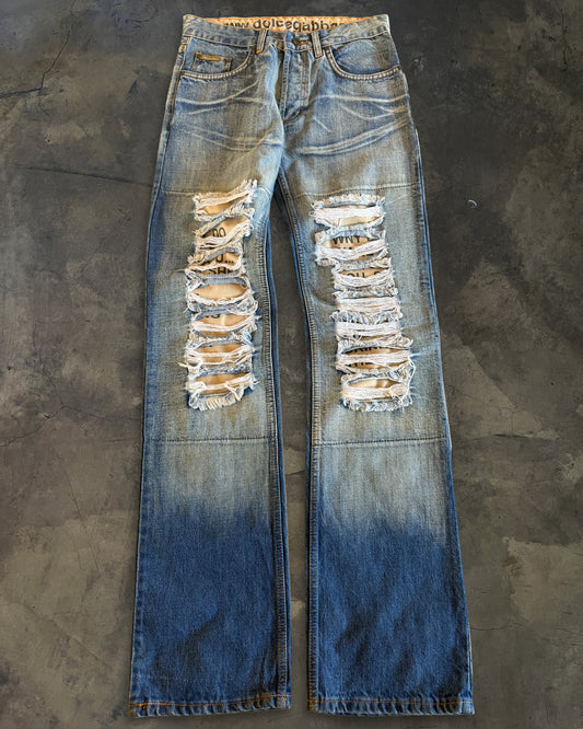 DOLCE GABBANA FW2005 POEM DISTRESSED DENIM