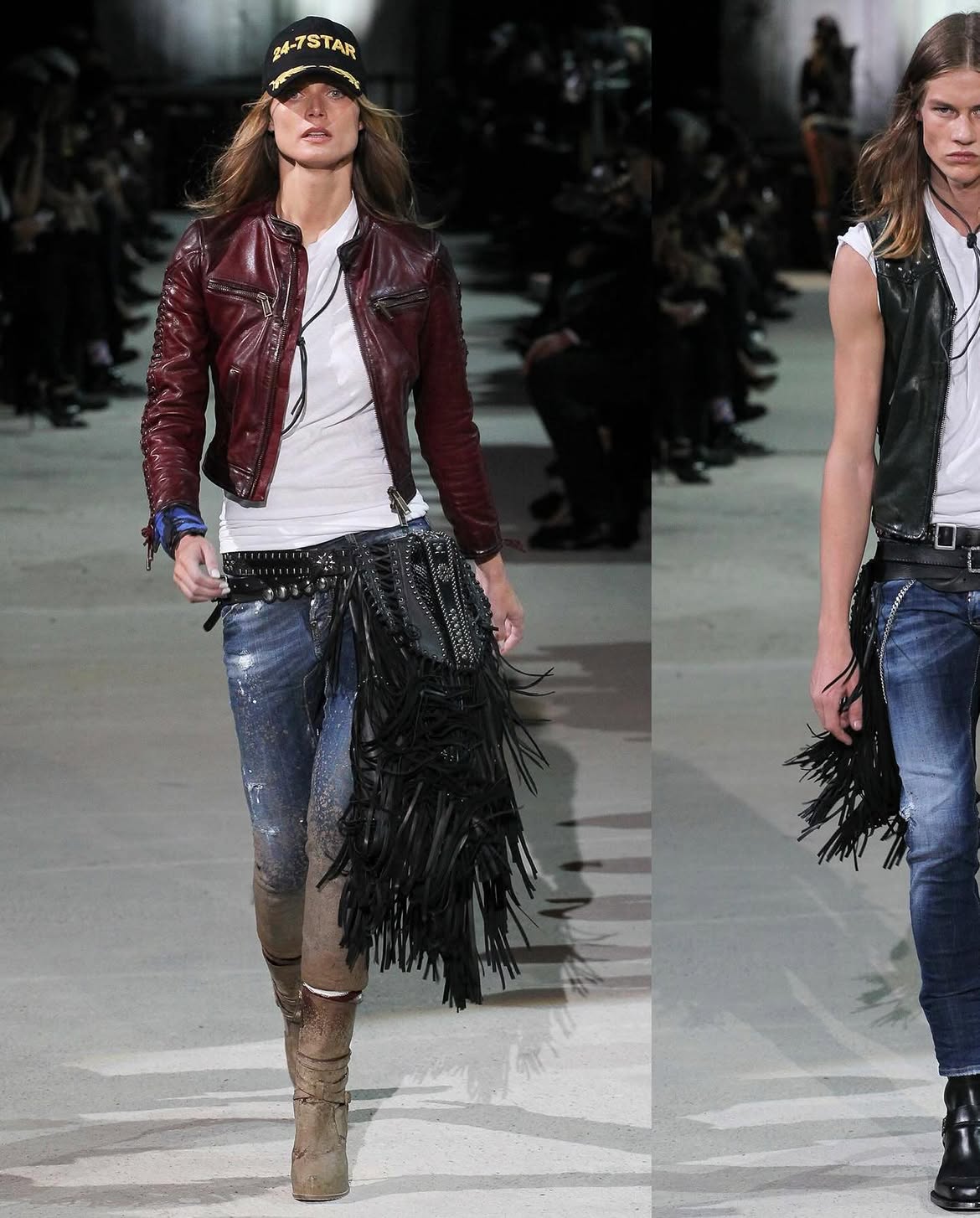 DSQUARED AW2015 STUDDED FRINGE POUCH BELT