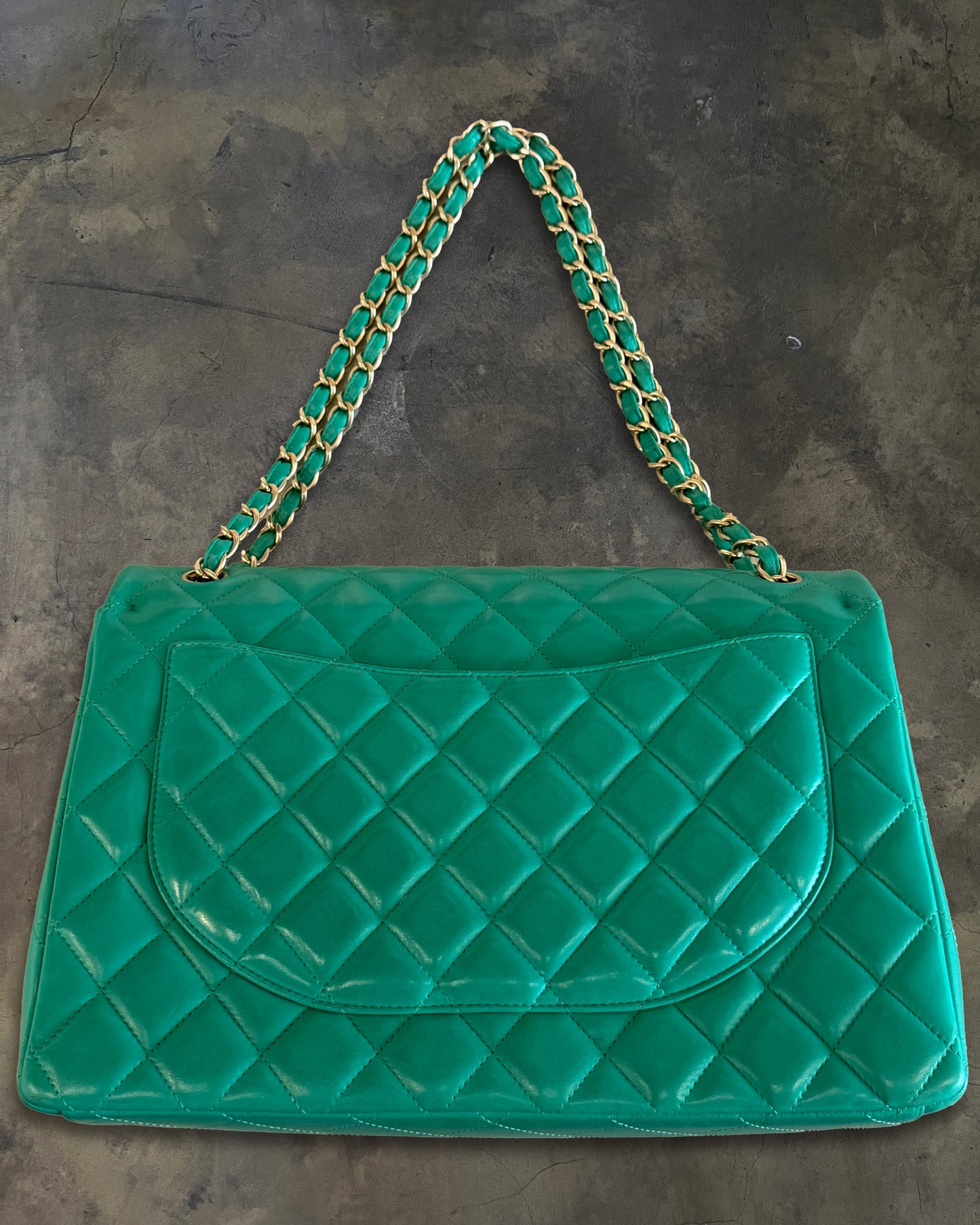 CHANEL 2012 MENTHE QUILTED MAXI LAMBSKIN DOUBLE FLAP