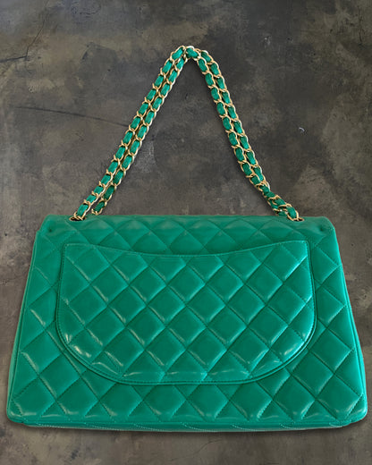 CHANEL 2012 MENTHE QUILTED MAXI LAMBSKIN DOUBLE FLAP
