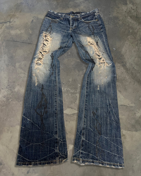 FUGA DISTRESSED BELL BOTTOM PAINT SPLATTER DENIM