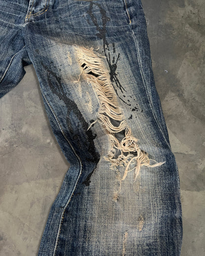 FUGA DISTRESSED BELL BOTTOM PAINT SPLATTER DENIM