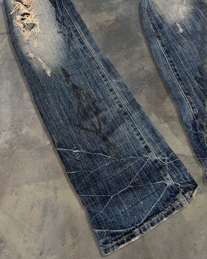 FUGA DISTRESSED BELL BOTTOM PAINT SPLATTER DENIM