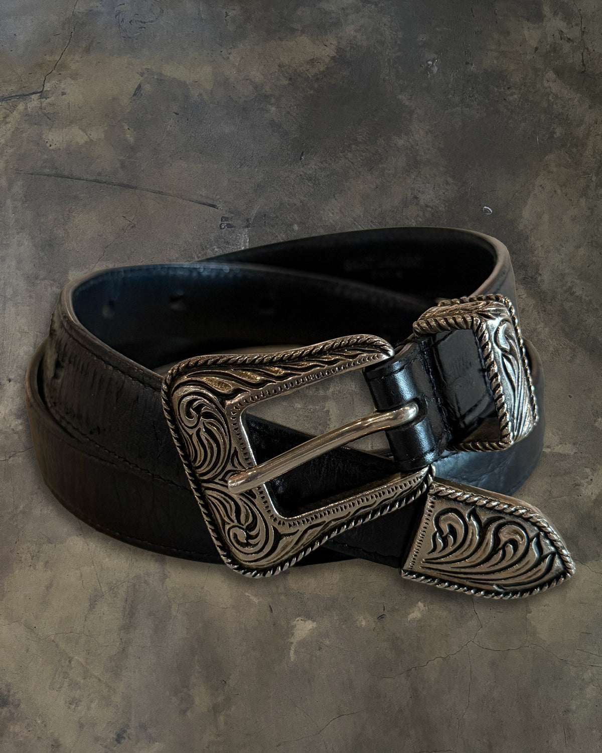 SAINT LAURENT CROC EMBOSSED WESTERN BELT