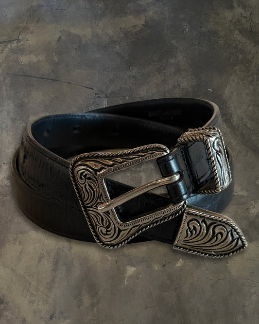 SAINT LAURENT CROC EMBOSSED WESTERN BELT