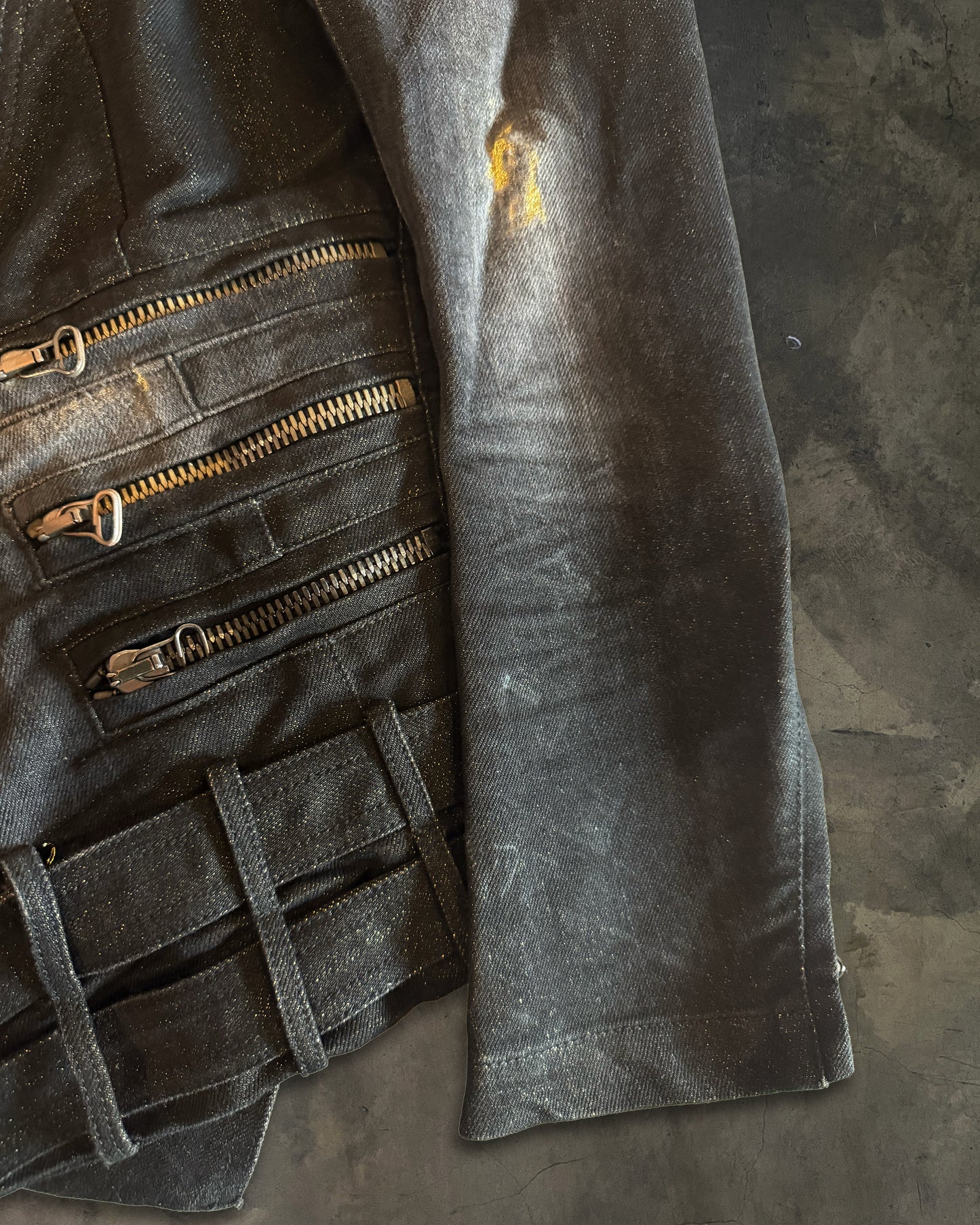 BALMAIN AW2011 DISTRESSED DENIM MULTI ZIPPER BIKER JACKET