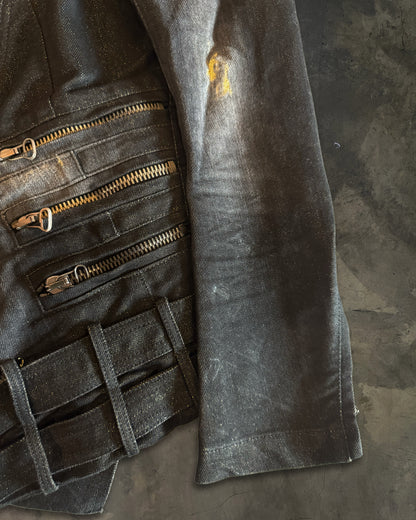 BALMAIN AW2011 DISTRESSED DENIM MULTI ZIPPER BIKER JACKET