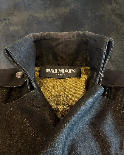 BALMAIN AW2011 DISTRESSED DENIM MULTI ZIPPER BIKER JACKET