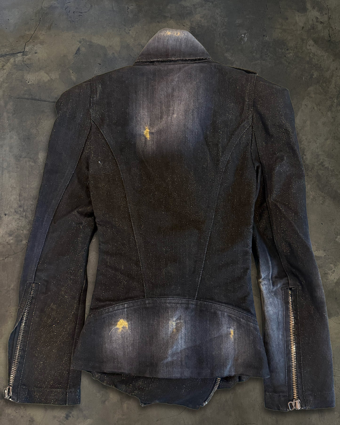 BALMAIN AW2011 DISTRESSED DENIM MULTI ZIPPER BIKER JACKET