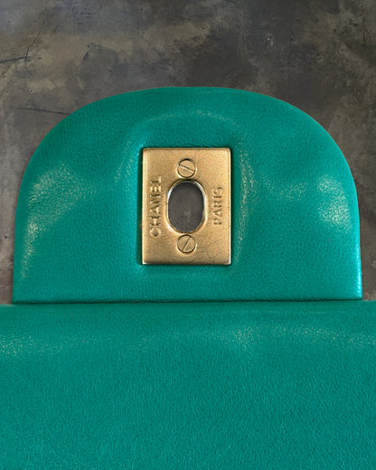 CHANEL 2012 MENTHE QUILTED MAXI LAMBSKIN DOUBLE FLAP